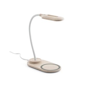Luminária de mesa com carregador wireless em ABS e fibra de palha de trigo - CE58517